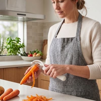 Econome blanc pèle des carottes