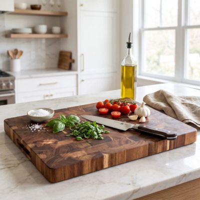 Planche à découper bois de bout pour préparer repas