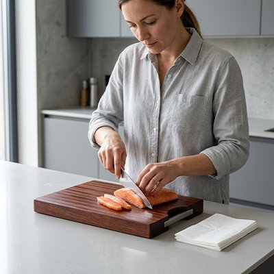 Planche à découper bois massif pour découper poisson