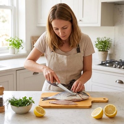 Planche à découper bois pour préparer le poisson