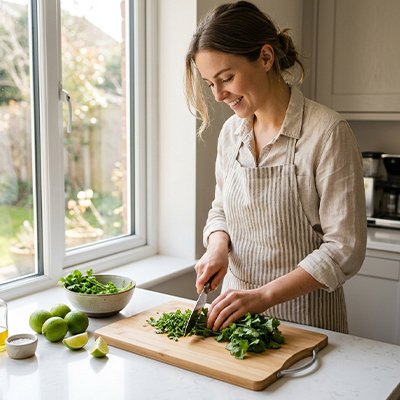 Planche à découper bois pour préparer salade