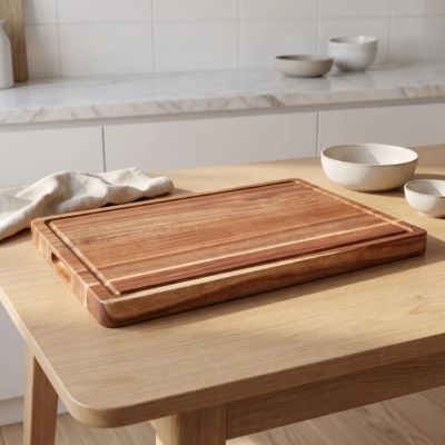 Planche cuisine bois déposée sur table cuisine