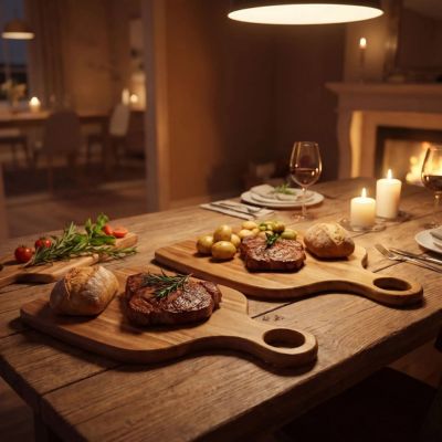 Planche en bois pour cuisine pour servir repas en duo